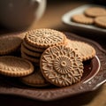 Brown cookies or biscuits on plate. Cookies, also known as biscuits, are a popular baked treat enjoyed around the world. They come Royalty Free Stock Photo