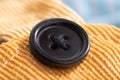 Brown corduroy material with button, macro, textured Royalty Free Stock Photo
