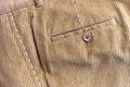 Brown corduroy trousers with one buttoned pocket Royalty Free Stock Photo