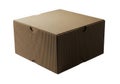 A brown corrugated cardboard box isolated against a black background isolated on white background Royalty Free Stock Photo