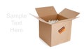 Brown corrugated, cardboard moving box on white