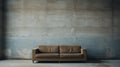 Minimalist Oriental Brown Couch In Brutalist Environment
