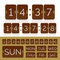 Brown countdown timer and week day flip calendar