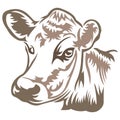 Brown cow muzzle silhouette drawn by various lines. Flat style. The design is suitable for the logo of an animal head Royalty Free Stock Photo