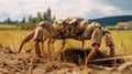 Brown Crab Walking In A Field: Vray Tracing, Naturalistic Portraits, Wimmelbilder