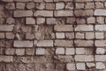 Brown cracked brick wall background. White stone grunge texture. Vintage bricks facade. Empty space. Vintage old bricks pattern. D Royalty Free Stock Photo
