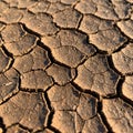 Brown, cracked earth with irregular polygonal patterns signifies a dry, arid environment. Royalty Free Stock Photo
