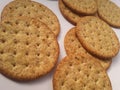 Brown crackers on a white background
