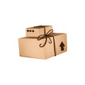 Brown craft box with bow delivery cute textured digital art. Print for stickers, cards, stationery, sites, banners, posters, scrap Royalty Free Stock Photo