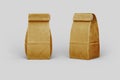 Brown craft paper bag packaging template with stitch sewing isolated on background.