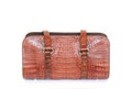 Brown crocodile leatherette handbag for woman or man on white