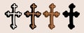 Brown cross icon. a doodle-style set of variants of the crucifixion cross, black outline and silhouette isolated on light for an Royalty Free Stock Photo