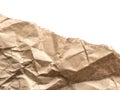 Brown crumpled torn craft paper on white background. Old texture eco waste recycling concept