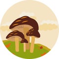 Brown cup mushroom on landscape background
