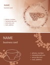 Brown cups and coffee grains - vector visit cards
