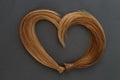 Brown curls in heart shape. Split ends concept. Haircut, healthy hair
