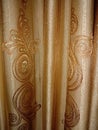 The brown curtains with distinctive markings