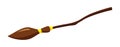 Brown curved wooden witch broom tied with yellow ribbons