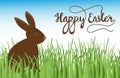 Brown Cute Chocolate bunny in grass. Vector easter illustration. Royalty Free Stock Photo