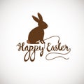 Brown Cute Chocolate bunny in grass. Vector easter illustration. Royalty Free Stock Photo