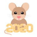 Brown cute mouse with cheese 2020 Royalty Free Stock Photo