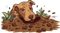 Brown Cute Pet Dog Digging The Hole In Dirt In The Garden, Animal Emotion Cartoon Vector