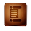 Brown Decree, paper, parchment, scroll icon icon isolated on white background. Wooden square button. Vector Royalty Free Stock Photo