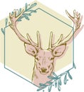 Brown deer on green hexagon surrounded Royalty Free Stock Photo