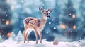 Brown deer in winter on a fabulous background. AI generated