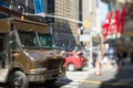 Brown Deliver Truck in city Royalty Free Stock Photo