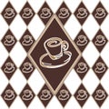 Brown diamond cup pattern with label
