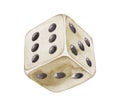 Brown dice with black spots isolated on white background. Watercolor hand drawn illustration. Design for board games, problem of Royalty Free Stock Photo