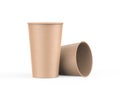 Brown disposable paper cup mock up for coffee, tea, soda and soft drink. Kraft cardboard paper cup on isolated white background, 3 Royalty Free Stock Photo