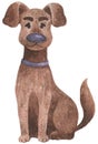 The brown dog. Autumn clip Art for Halloween with animals. Watercolor illustration for a Halloween party