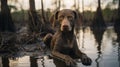 Abandoned Dog In The Swamp: Detailed Atmospheric Portrait