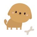 Brown dog puppy with bone. Cute cartoon kawaii pet baby animal character. Round face icon. Funny baby. Love greeting card. Sticker Royalty Free Stock Photo