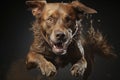 Brown dog stained with mud making a big leap Royalty Free Stock Photo