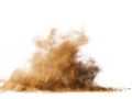 Brown dust cloud exploding on a white background with fine particles explosion dirt Royalty Free Stock Photo