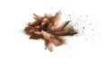Brown dust exploding in the mid-air isolated on white background Royalty Free Stock Photo