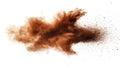 Brown dust exploding in the mid-air isolated on white background Royalty Free Stock Photo