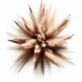 Brown Dust Explosion Isolated On A White Background. Natures 4 Elements Of Nature Earth. Fantasy Explosion.