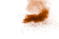 Brown dust splashing.Brown particles splattered on white background Royalty Free Stock Photo