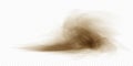 Brown dusty cloud or dry sand flying with a gust of wind. Sandstorm realistic texture with small particles or grains of sand.