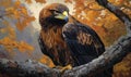 A brown eagle is perched on a tree branch Royalty Free Stock Photo