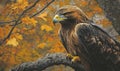 A brown eagle is perched on a tree branch Royalty Free Stock Photo