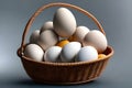 Many Eggs in the basket. Isolated on a soft backgropund