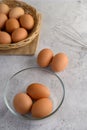 Brown eggs and glasses bowl Royalty Free Stock Photo