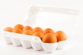 Brown eggs in plastic package on white background Royalty Free Stock Photo