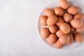 Brown eggs on a white plate on a white background. Eggs. Easter photo concept. Royalty Free Stock Photo
