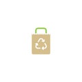 brown empty grocery paper bag with reuse sign. flat icon isolated on white Royalty Free Stock Photo